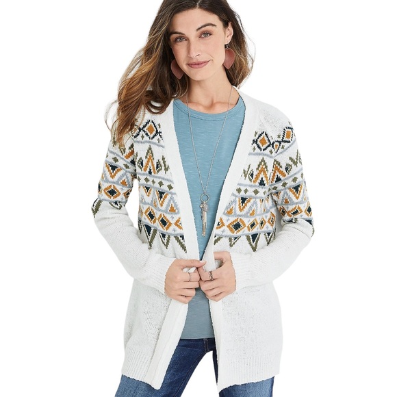 Maurice’s | White Fair Isle Knit Cardigan Open Front Size XXL - Picture 1 of 5